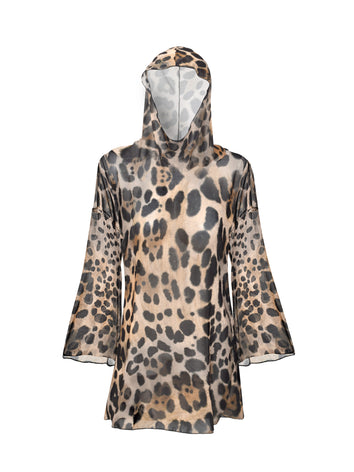AMAZONIA LEOPARD HOODED COVER-UP